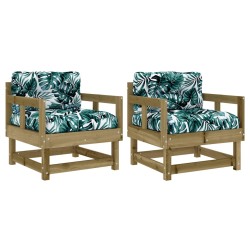 vidaXL Sillones de jardín con cojines 2 uds madera de pino impregnada