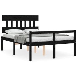 vidaXL Cama para personas mayores con cabecero madera maciza negro