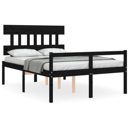 vidaXL Cama para personas mayores con cabecero madera maciza negro