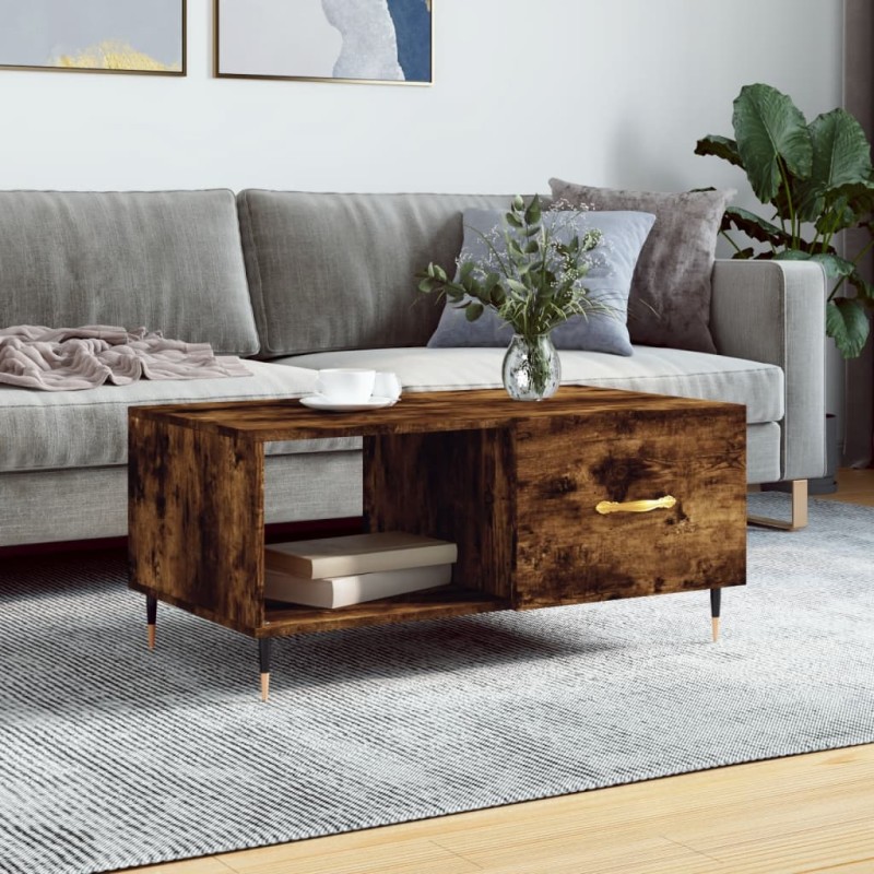 vidaXL Mesa de centro madera contrachapada roble ahumado 90x50x40 cm vidaXL Mesa de centro madera contrachapada roble ahumado 90x50x40 cm