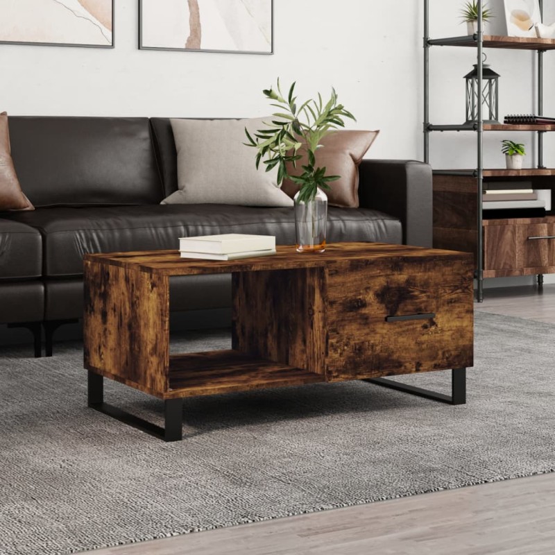 vidaXL Mesa de centro madera contrachapada roble ahumado 90x50x40 cm
