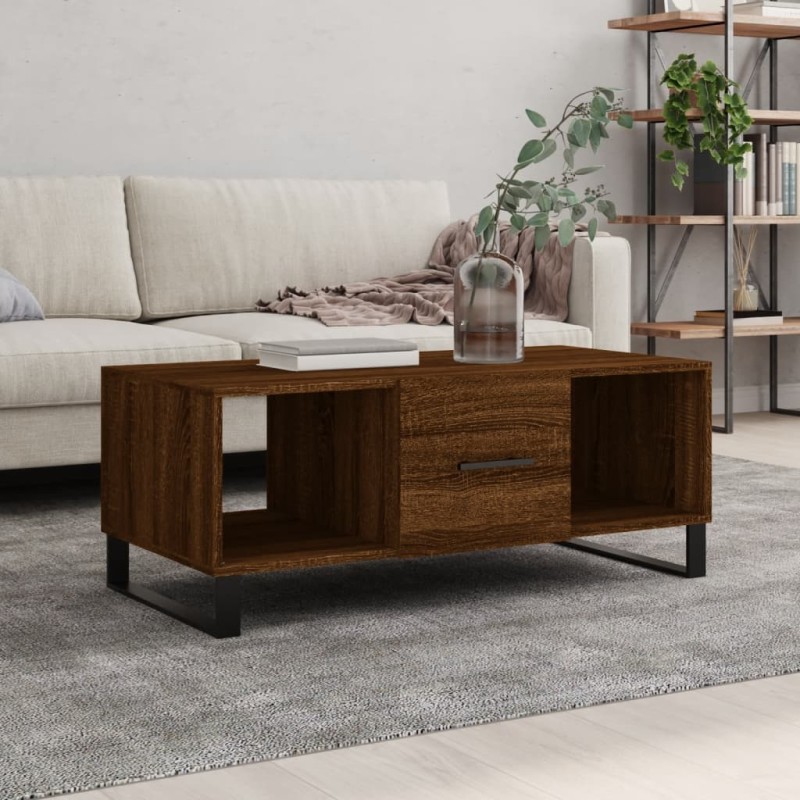 vidaXL Mesa de centro madera contrachapada roble marrón 102x50x40 cm vidaXL Mesa de centro madera contrachapada roble marrón 102x50x40 cm