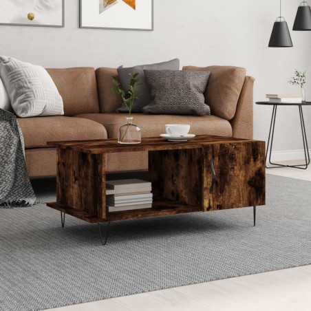 vidaXL Mesa de centro madera contrachapada roble ahumado 90x50x40 cm