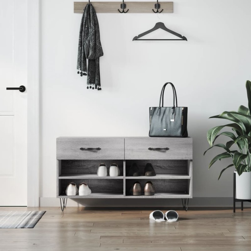 vidaXL Banco zapatero madera de ingeniería gris Sonoma 102x35x55 cm vidaXL Banco zapatero madera de ingeniería gris Sonoma 102x35x55 cm