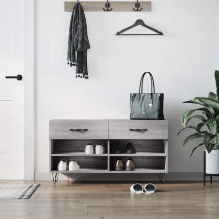 vidaXL Banco zapatero madera de ingeniería gris Sonoma 102x35x55 cm