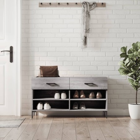vidaXL Banco zapatero madera de ingeniería gris Sonoma 102x35x55 cm