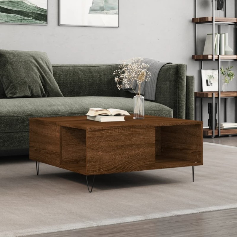 vidaXL Mesa de centro madera contrachapada roble marrón 80x80x36,5 cm