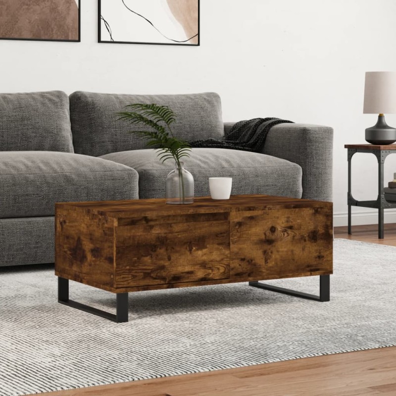 vidaXL Mesa de centro madera contrachapada roble ahumado 90x50x36,5 cm