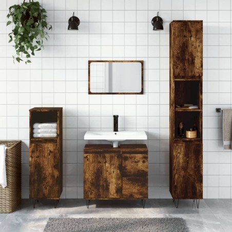 vidaXL Armario de baño madera contrachapada roble ahumado 30x30x190 cm