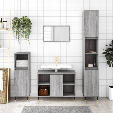 vidaXL Armario de baño madera contrachapada gris Sonoma 30x30x100 cm