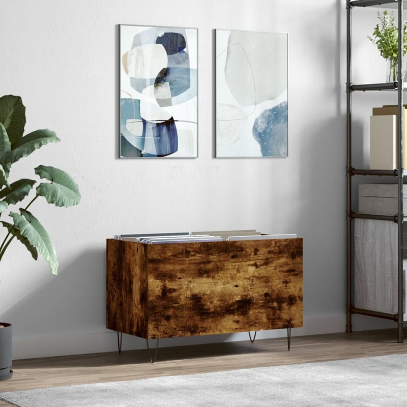 vidaXL Mueble discos madera contrachapada roble ahumado 74,5x38x48 cm vidaXL Mueble discos madera contrachapada roble ahumado 74,5x38x48 cm
