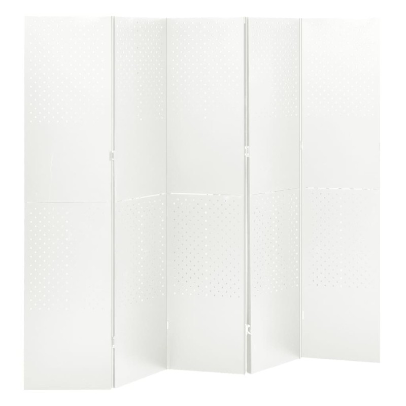 vidaXL Biombo divisor de 5 paneles acero blanco 200x180 cm vidaXL Biombo divisor de 5 paneles acero blanco 200x180 cm