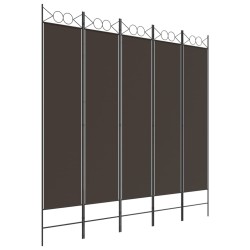 vidaXL Biombo divisor de 5 paneles de tela marrón 200x200 cm