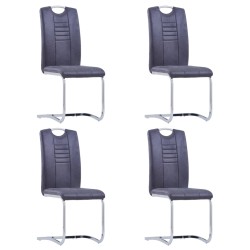 vidaXL Sillas de comedor voladizas 4 uds piel de ante artificial gris