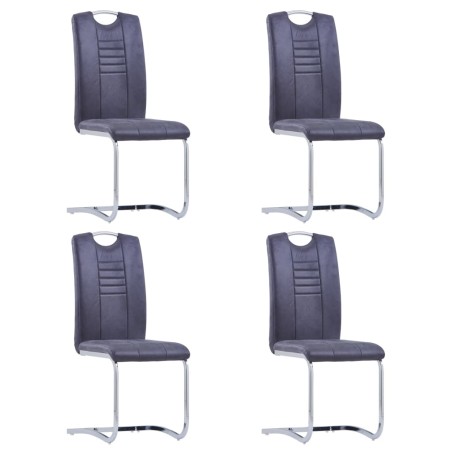 vidaXL Sillas de comedor voladizas 4 uds piel de ante artificial gris