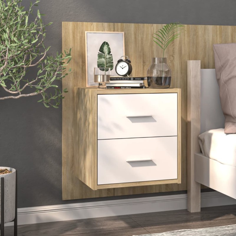 vidaXL Mesita de noche de pared blanco y roble Sonoma vidaXL Mesita de noche de pared blanco y roble Sonoma