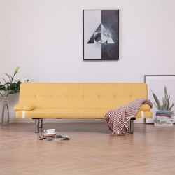 vidaXL Sofá cama con dos almohadas de poliéster amarillo