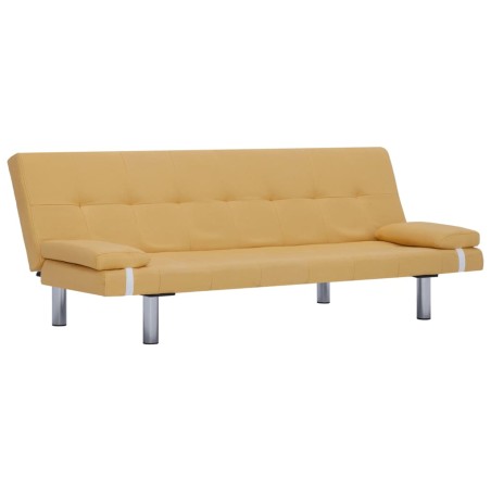 vidaXL Sofá cama con dos almohadas de poliéster amarillo
