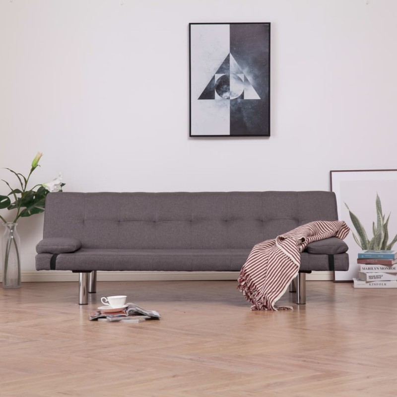 vidaXL Sofá cama con dos almohadas de poliéster color gris topo vidaXL Sofá cama con dos almohadas de poliéster color gris topo