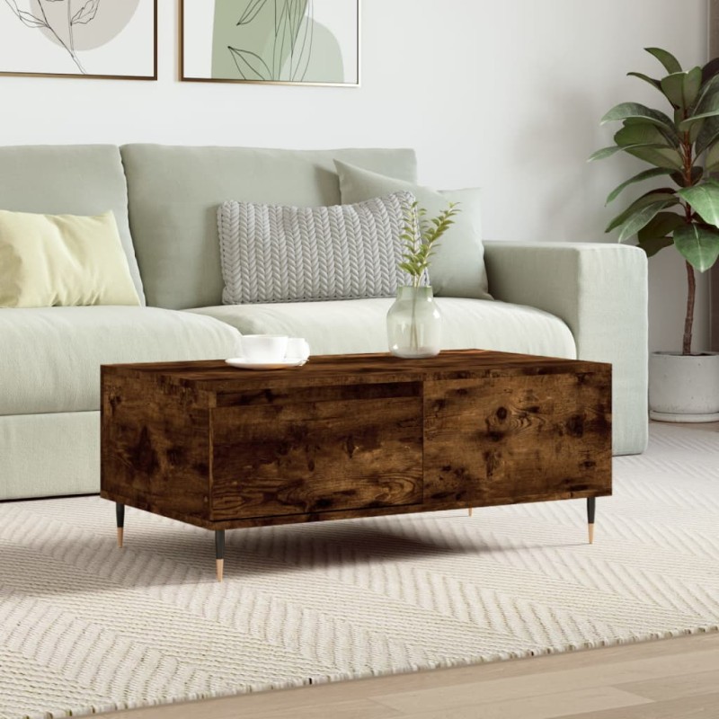 vidaXL Mesa de centro madera contrachapada roble ahumado 90x50x36,5 cm vidaXL Mesa de centro madera contrachapada roble ahumado 90x50x36,5 cm