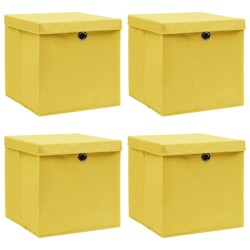 vidaXL Cajas de almacenaje con tapas 4 uds tela amarillo 32x32x32 cm