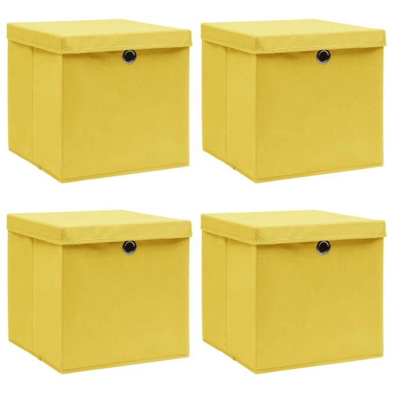 vidaXL Cajas de almacenaje con tapas 4 uds tela amarillo 32x32x32 cm vidaXL Cajas de almacenaje con tapas 4 uds tela amarillo 32x32x32 cm