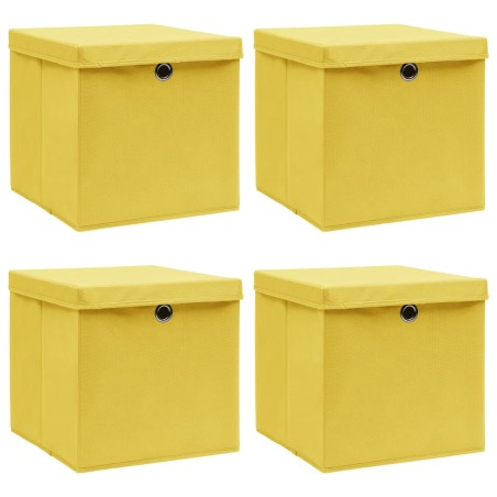 vidaXL Cajas de almacenaje con tapas 4 uds tela amarillo 32x32x32 cm