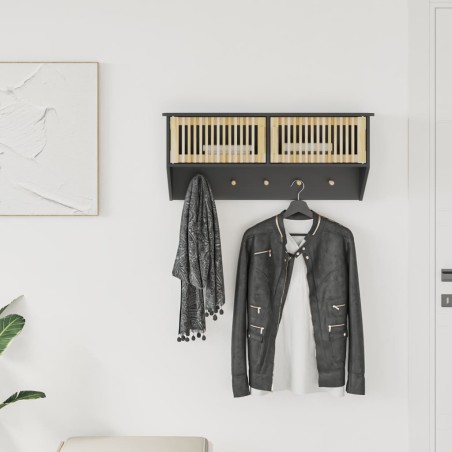 vidaXL Armario pared ganchos madera contrachapada negro 80x24x35,5 cm