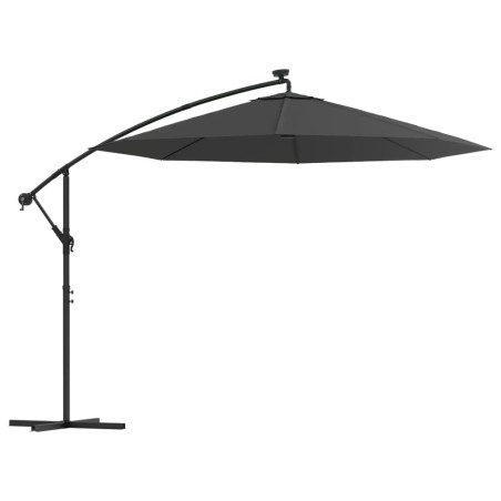 vidaXL Sombrilla voladiza con luces LED y poste acero 300 cm antracita