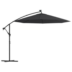 vidaXL Sombrilla voladiza con luces LED y poste acero negra 300 cm
