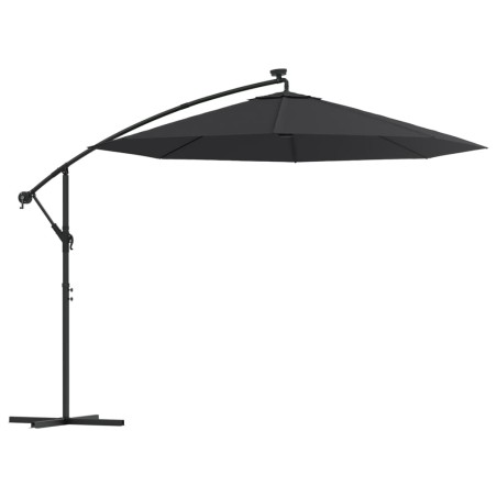 vidaXL Sombrilla voladiza con luces LED y poste acero negra 300 cm