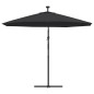 vidaXL Sombrilla voladiza con luces LED y poste acero negra 300 cm vidaXL Sombrilla voladiza con luces LED y poste acero negra 300 cm