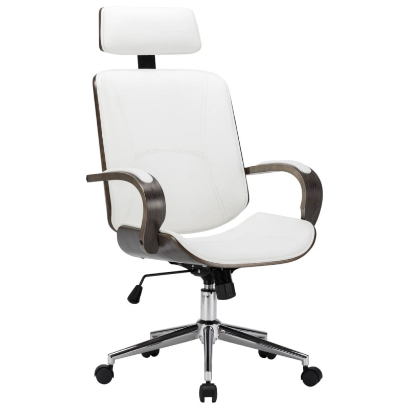 vidaXL Silla oficina con reposacabezas cuero sintético madera blanco