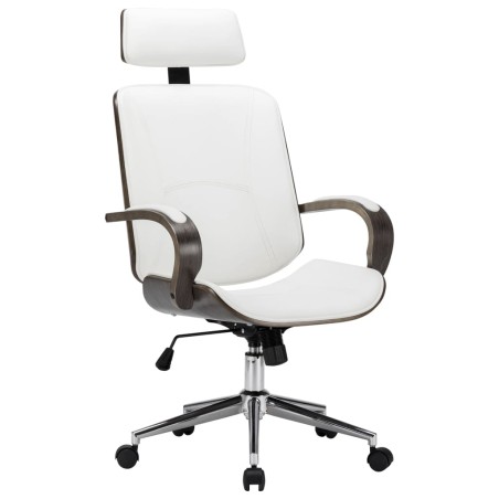 vidaXL Silla oficina con reposacabezas cuero sintético madera blanco