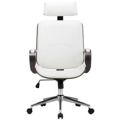 vidaXL Silla oficina con reposacabezas cuero sintético madera blanco