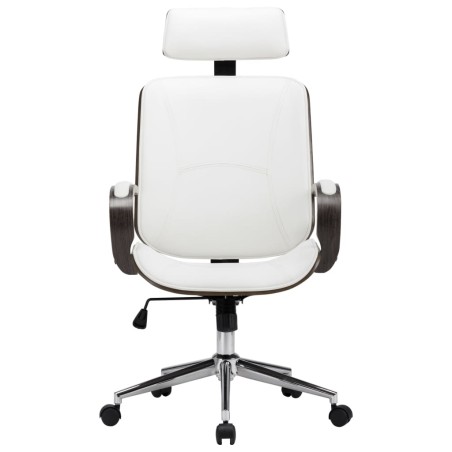 vidaXL Silla oficina con reposacabezas cuero sintético madera blanco