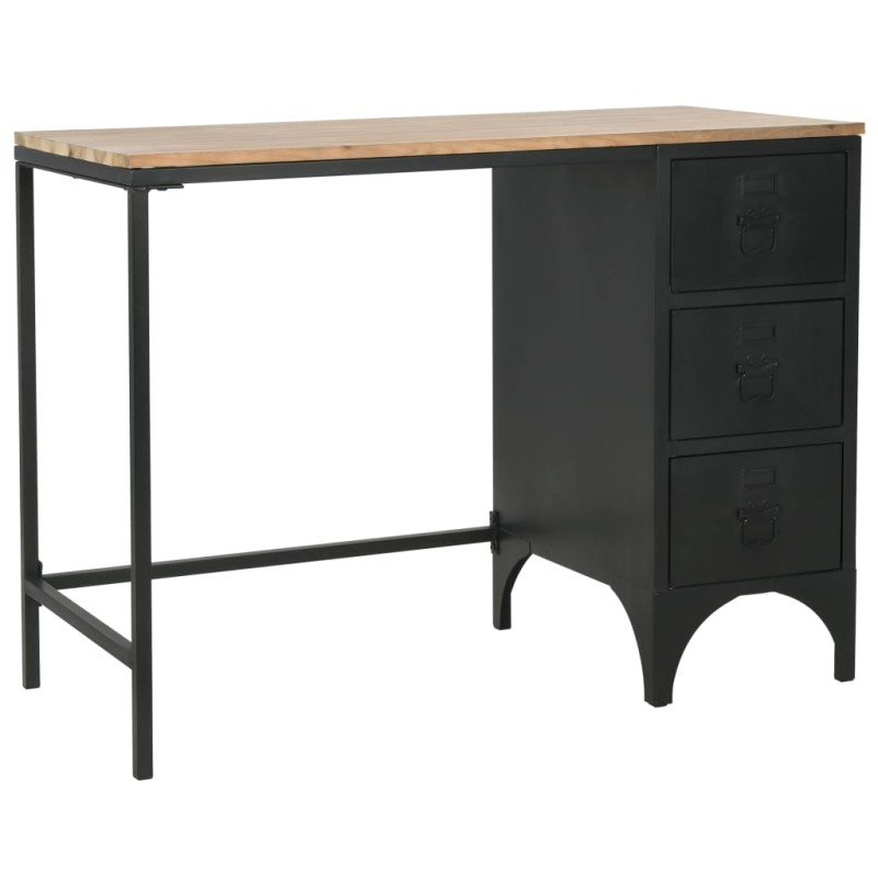 vidaXL Escritorio con pedestal madera abeto y acero 100x50x76 cm vidaXL Escritorio con pedestal madera abeto y acero 100x50x76 cm