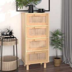 vidaXL Aparador marrón madera pino maciza y ratán natural 40x30x90 cm
