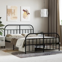 vidaXL Estructura de cama cabecero y pie de cama metal negro 135x190cm