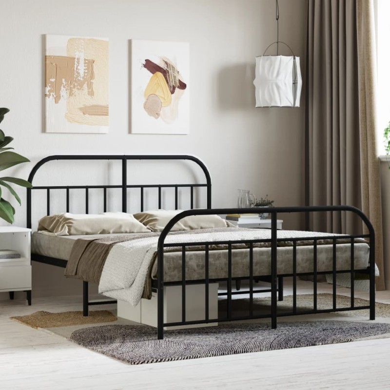 vidaXL Estructura de cama cabecero y pie de cama metal negro 135x190cm vidaXL Estructura de cama cabecero y pie de cama metal negro 135x190cm