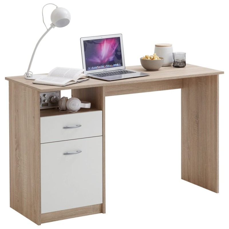 FMD Escritorio con 1 cajón color roble y blanco 123x50x76,5 cm FMD Escritorio con 1 cajón color roble y blanco 123x50x76,5 cm