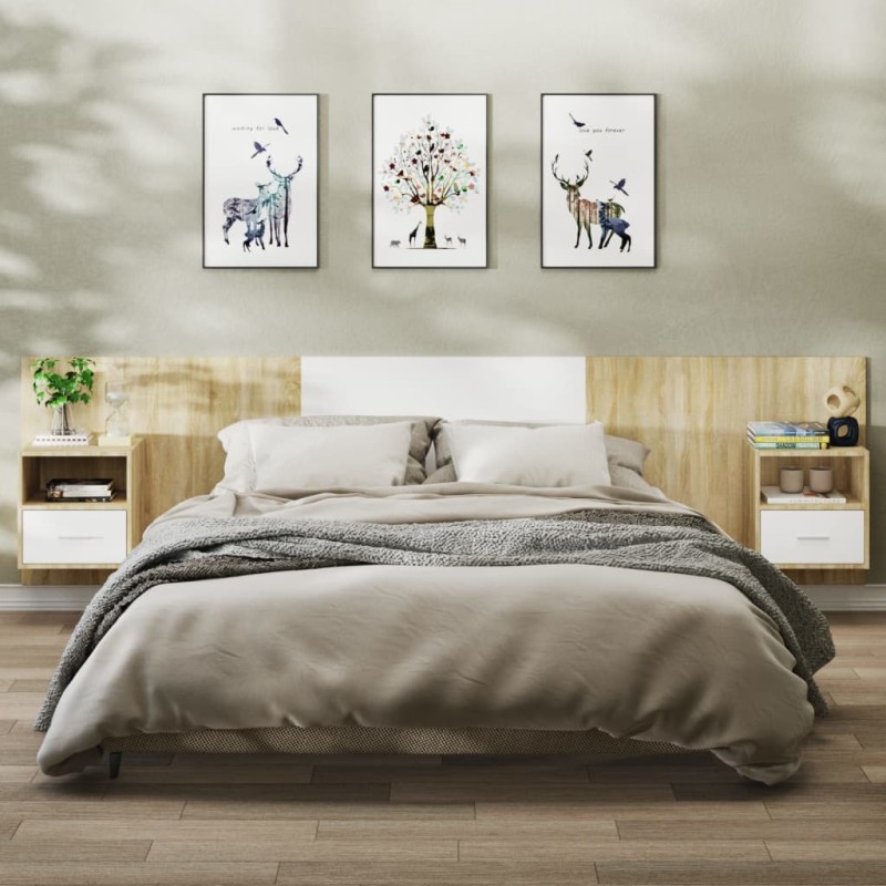 vidaXL Mesitas de noche de pared 2 unidades blanco y roble Sonoma vidaXL Mesitas de noche de pared 2 unidades blanco y roble Sonoma