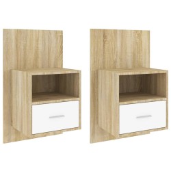 vidaXL Mesitas de noche de pared 2 unidades blanco y roble Sonoma