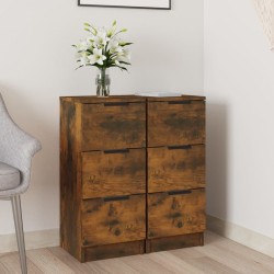 vidaXL Aparadores 2 uds madera contrachapada roble ahumado 30x30x70 cm