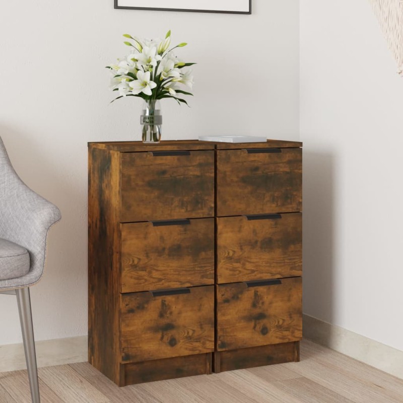 vidaXL Aparadores 2 uds madera contrachapada roble ahumado 30x30x70 cm vidaXL Aparadores 2 uds madera contrachapada roble ahumado 30x30x70 cm
