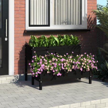 vidaXL Jardinera de madera de pino maciza negra 110x84x75 cm