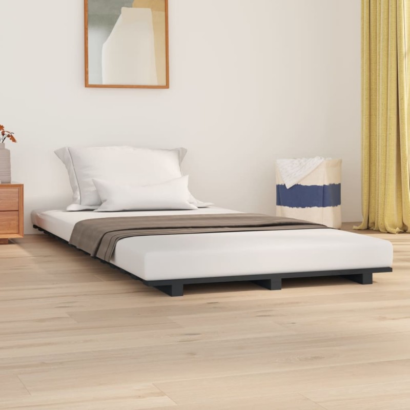 vidaXL Estructura de cama madera maciza de pino gris 100x200 cm vidaXL Estructura de cama madera maciza de pino gris 100x200 cm