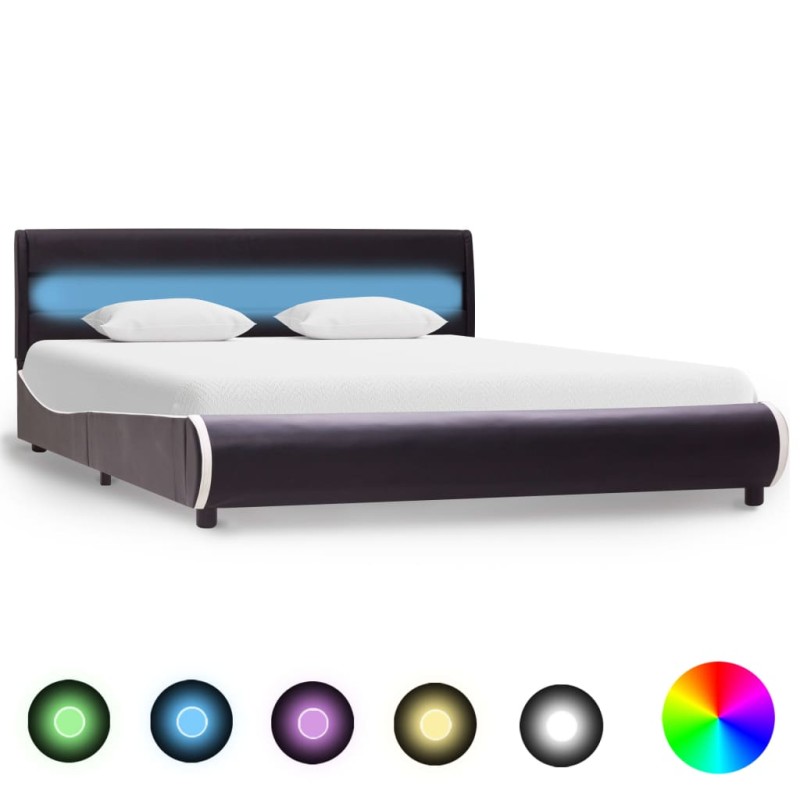 vidaXL Estructura de cama con LED cuero sintético negro 160x200 cm vidaXL Estructura de cama con LED cuero sintético negro 160x200 cm
