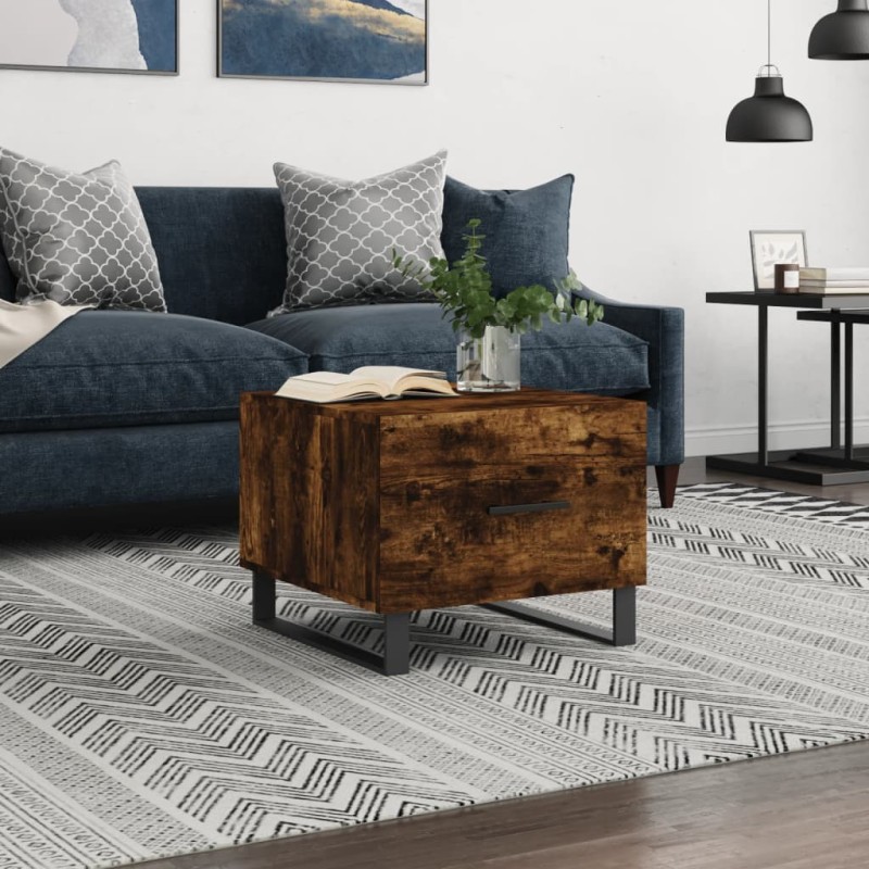 vidaXL Mesa de centro madera contrachapada roble ahumado 50x50x40 cm vidaXL Mesa de centro madera contrachapada roble ahumado 50x50x40 cm