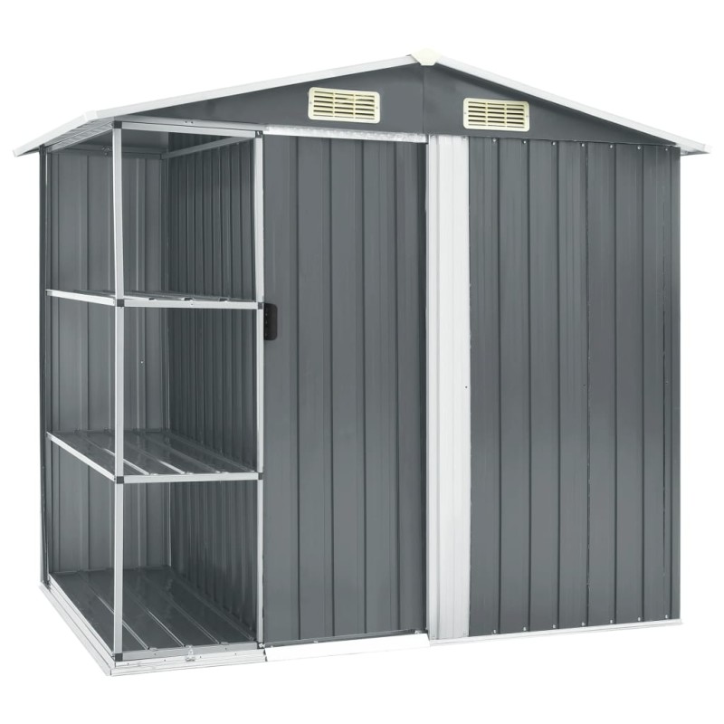 vidaXL Cobertizo de jardín con estantería hierro gris 205x130x183 cm vidaXL Cobertizo de jardín con estantería hierro gris 205x130x183 cm